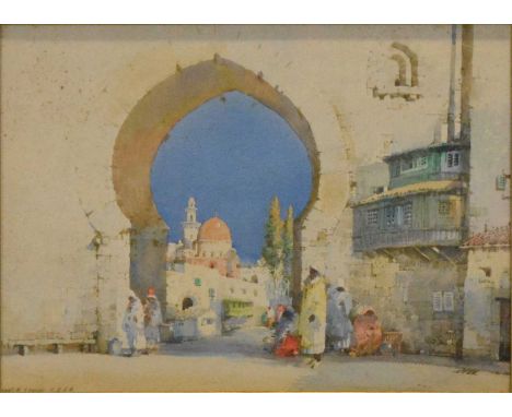 Noel H Leaver, A Moorish Gateway, watercolour, signed, 26.5x36cm.Condition report:Frame dimensions - 44x53.5cm. Please see ad