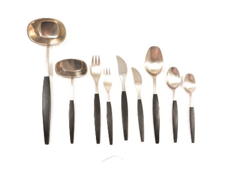 Swedish ebony and stainless-steel cutlery set, Focus de Luxe design.Condition report:There are eight-place settings as per th