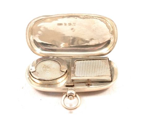 Edward VII silver combination Sovereign coin and stamp case, William hair Haseler, Birmingham, 1908, oval, not engraved, plai