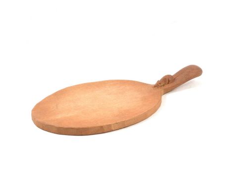 Robert "Mouseman" Thompson, cheeseboard, oval board with side handle carved with a mouse, 38cm.Condition report:Please see fu