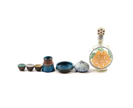 Collection of Danish mid-century ceramics including two items by Nils Kahler for HAK Ceramic, a small footed dish and an inkw