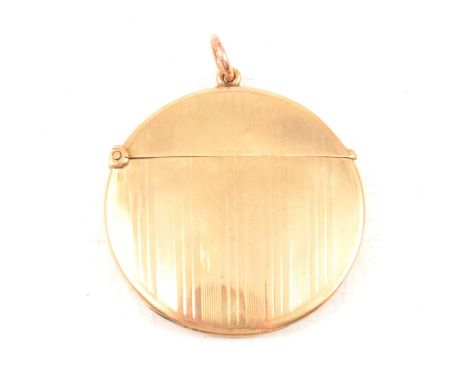 Edwardian 9ct gold vesta case, Asprey &amp; Co., Chester 1908, circular form with engine turned decoration, plain suspension 