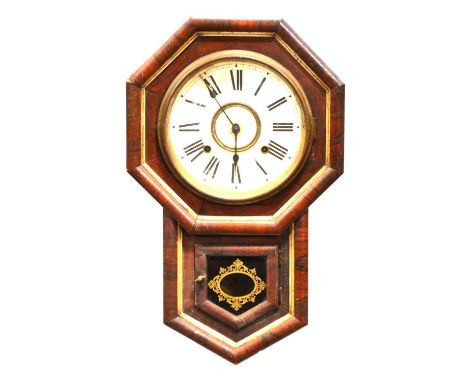 American wall clock, painted dial, octagonal and rop case, Ansonia movement, 50cm.