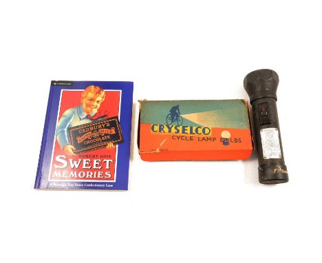 Small quantity of vintage bicycle equipment, including lights, Dunlop and Romec repair kits, plus books and scrapbooks.Qty: 1