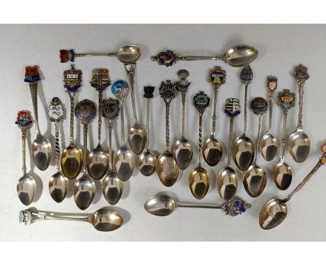 A group of silver and enamel souvenir spoonsapprox. 10.1 ozt 