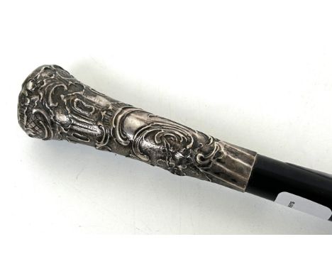 A walking stick, with a silver coloured metal handle, 90 cm 