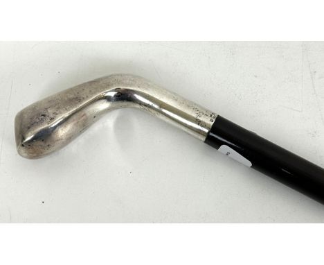 A novelty walking stick, the silver coloured metal handle in the form a golf club, 92 cm 