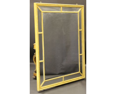 A circa 1900 giltwood and gesso framed rectangular multi-plate mirror with beaded decoration, 102 cm x 153.5 cm