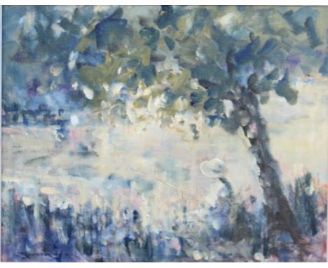 WALTER JOHN BEAUVAIS (1942-1988) "Impressionistic study of girl fishing", oil on canvas, signed lower left, "Hollywood Road G
