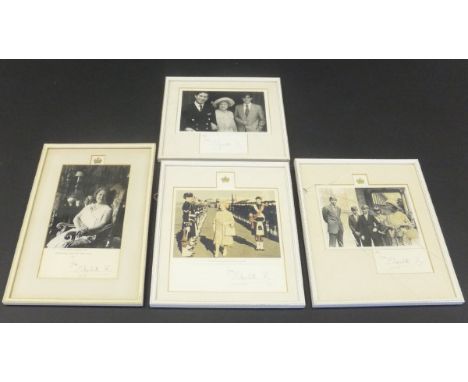 A framed and glazed black and white image of the Queen Mother seated adapted from the 1972 Christmas card signed "From Elizab