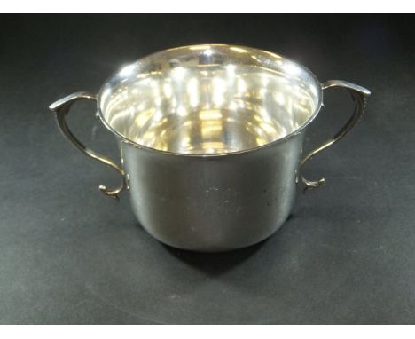 A loving cup / sucrier of inverted bell form with scrollwork handles "From the Manton Estate Staff 1919-1923" (by William Hut