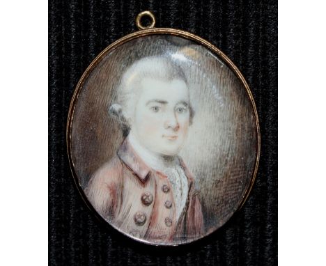 BINKS (EARLY 18TH CENTURY) "Gentleman in pink coat and waistcoat with white stock and powdered wig", portrait study, oval, mi