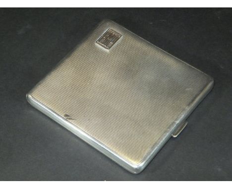 A George V silver cigarette case with engine turned decoration and initialled "FMP" to front (by Asprey of London, Chester, 1