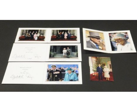Four Christmas cards from Her Majesty The Queen and Prince Philip for 2007, 2008, 2013 and 2014 (2007 with double photographi