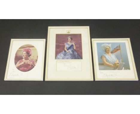 A framed and glazed image of the Queen Mother adapted from the 1968 Christmas card signed "Elizabeth R", another from the 196