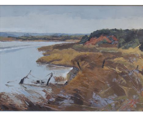 JAMES FRY (1900-) "The River Frome near Holmebridge", landscape study, oil on board, initialled bottom right, inscribed verso