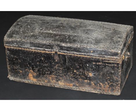 A 19th Century leather and studwork decorated dome top trunk of small proportions, the top decorated with studwork "MS" flank