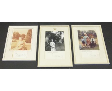 A framed and glazed image of the Queen Mother adapted from the 1970 Christmas Card signed "Elizabeth R", another 1971 depicti