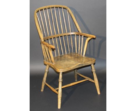 A 19th Century West Country ash and elm stick back elbow chair on turned legs united by an H-stretcher
 CONDITION REPORTS Hei