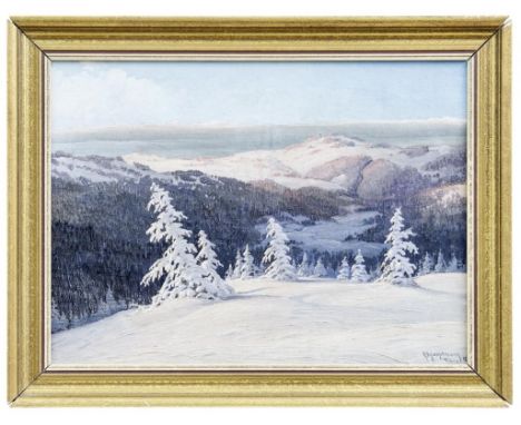 Hauptmann, Karl Bergige Winterlandschaft im Schwarzwald (Freiburg 1880-1947 Todtnau) Öl/Lwd., auf Hartfaserplatte. Rechts unt