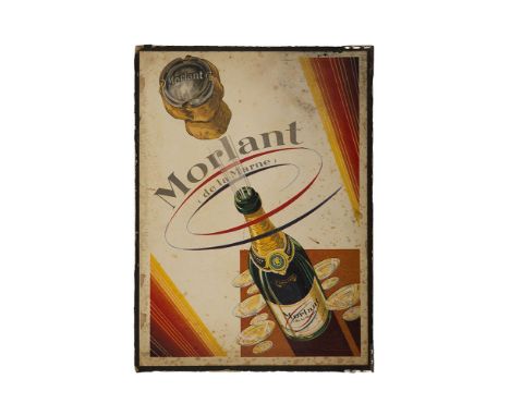 Werbetafel für den Champagner "Morlant de la Marne" Um 1930 Lithographie auf dickem Karton mit Metallecken. 37 x 27 cm. - Sta