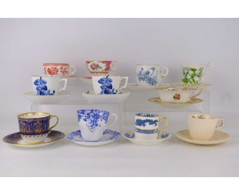 Eleven late 19th and early 20th century porcelain teacups, coffee cans and saucers, various makes, shapes and styles, to incl