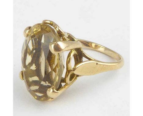 A 9ct rose gold ring with claw set marquise cut citrine, size L, approx. 6g.