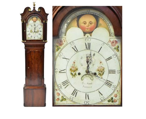 GEORGE MONKS, PRESCOTT; a 19th century mahogany cased eight-day longcase clock, the painted dial with calendar aperture and s