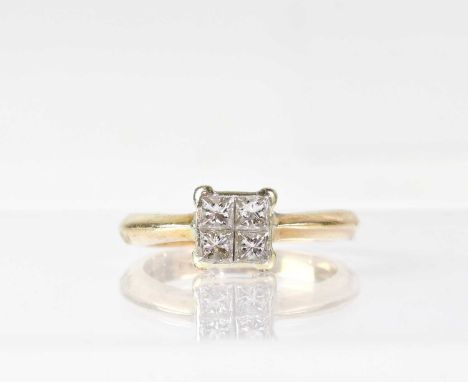 A 9ct yellow gold four-stone diamond ring, size L, approx. 3.7g.