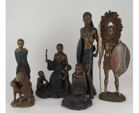 Six resin models of African tribal figures and groups, to include three Leonardo Collection examples, two from the Maasai Col