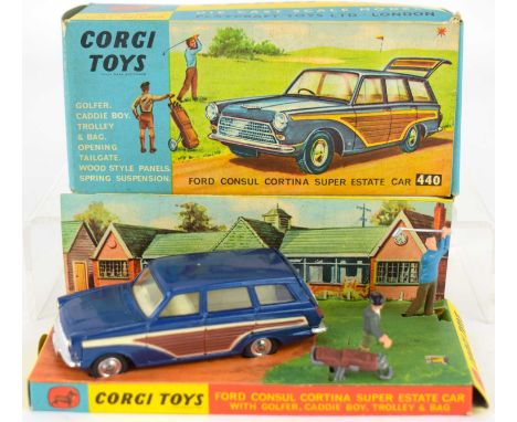 CORGI; a '440 Ford Consul Cortina Super Estate Car', with golfer and caddy.