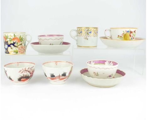 NEWHALL; a collection of tea bowls, coffee cans and teacups of various shapes, patterns and designs, to include two 'Boy and 