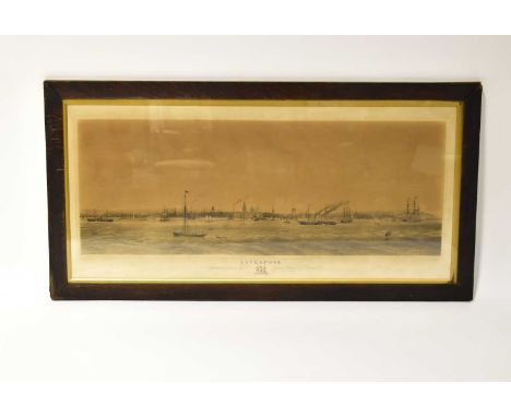 A lithograph of Liverpool waterfront, titled 'A Panoramic View of Liverpool from the River Mersey, Dedicated by Permission to