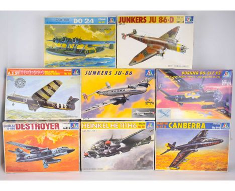 ITALERI; eight scale model aeroplane kits, comprising 'Dornier DO-217K2', 'Junkers JU-86', 'A.S.51 Horsa Assault Glider', 'Ma