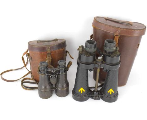 Two pairs of binoculars comprising a pair of WWII Naval binoculars by Barr &amp; Stroud 7X CF 41, Glasgow &amp; London, with 