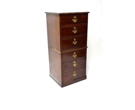 An early 20th century mahogany six-drawer chest-on-chest, raised on plinth base, 124 x 57 x 51cm (af).Condition Report: - The