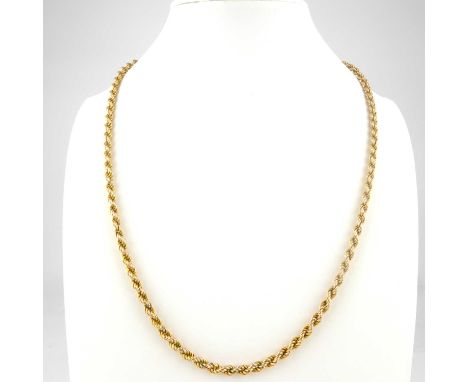 A 9ct gold ropetwist necklace with ring clasp, length 46cm, approx. 6.8g.