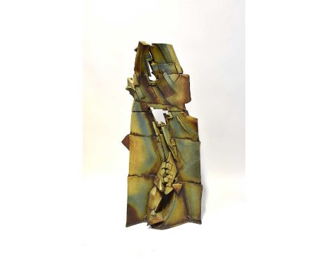 UNATTRIBUTED; a studio pottery ceramic sculpture in grey and browns with textured finish, height 130cm.Condition Report: Due 