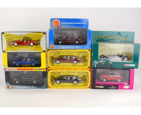 VANGUARDS; six boxed diecast vehicles comprising a 'Jaguar XJ6 Series 1', a 'Daimler Sovereign', a 'Triumph Stag', an 'Austin