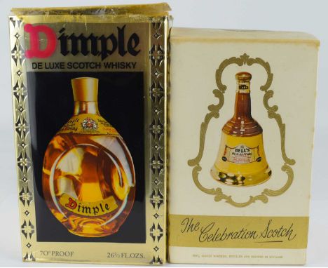 WHISKY; two boxed bottles, comprising John Haig &amp; Co Ltd Dimple Whisky, 26 2/3fl oz, 70% proof and Bell's pottery whisky 