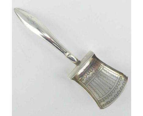 WILLIAM PUGH; a George III hallmarked silver tea caddy spoon in the form of a shovel, with cut pattern inside the bowl, Birmi