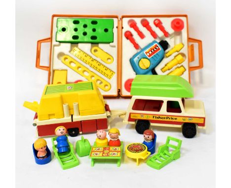 FISHER PRICE; a boxed Playmobil vehicle and caravan and a plastic cased Fisher Price toolbox (af) (2).Condition Report: The c