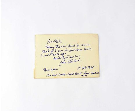 JOHN STEINBECK; a torn page from an autograph album signed and dedicated, 'For Nate many thanks and be sure that if I ever do