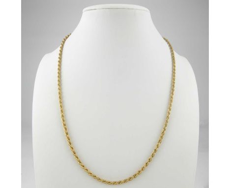 A 9ct gold ropetwist necklace with ring clasp, length 44cm, approx. 4.3g.