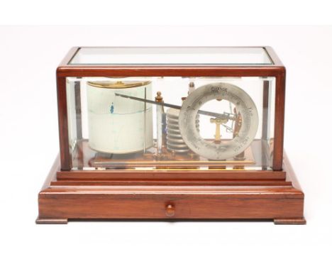 A MAHOGANY CASED BAROGRAPH by Negretti &amp; Zambra, London, incorporating a barometer with silvered dial and thermometer, hi