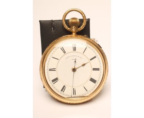 A LATE VICTORIAN 18CT GOLD TOP WIND POCKET WATCH, the white enamel dial with black Roman numerals to the chapter ring, inscri