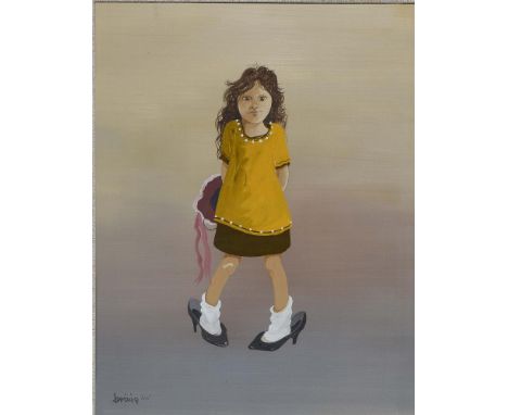 BRIAN SHIELDS "BRAAQ" (1951-1997), "Me Mam's Slingbacks", portrait of the artist's sister Ann, full length, oil on canvas, si