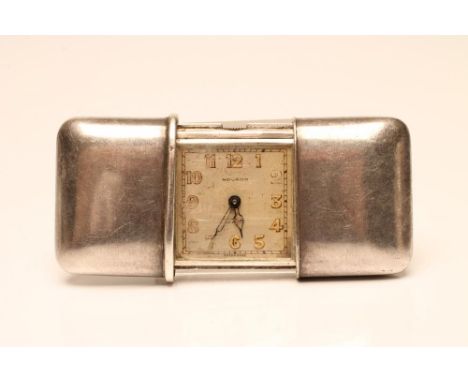 A MOVADO CHRONOMETER ERMETO PURSE WATCH, the square silvered dial with gilt Arabic numerals, plain slide action for winding, 