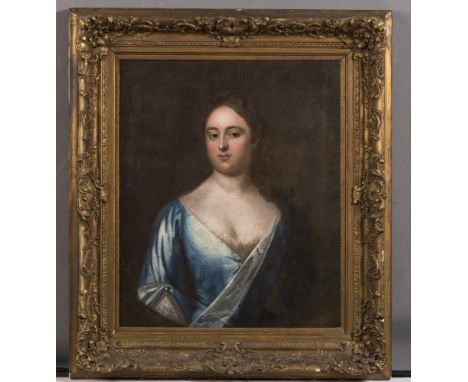 CIRCLE OF MICHAEL I DAHL (1659-1743), Portrait of Anne Washbourne(?) in a Blue Silk Dress, half length, oil on canvas, unsign