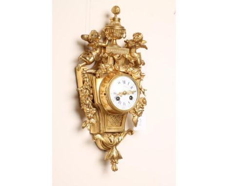 A FRENCH ORMOLU CASED CARTEL CLOCK, the two train movement with outside count wheel striking on a bell, backplate stamped 460